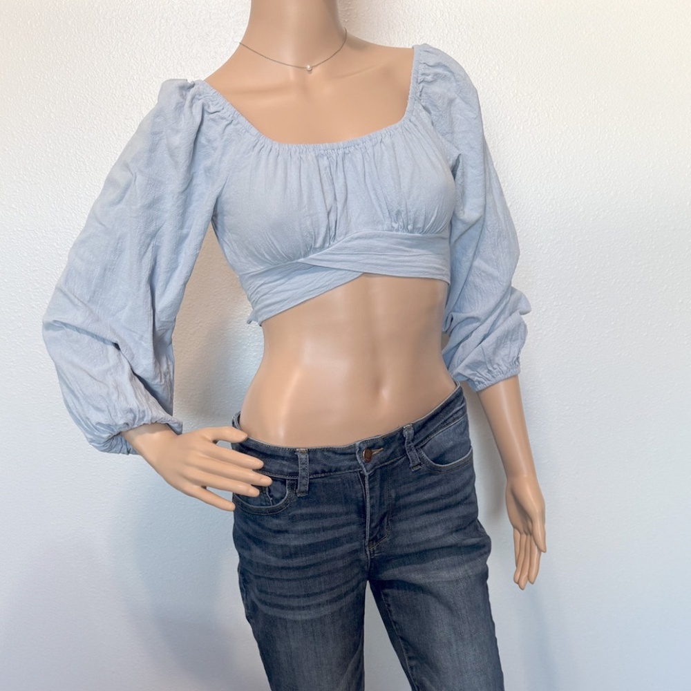 SHEIN Frenchy Ruched Knot Back Crop Blouse (Size:  S US 4)